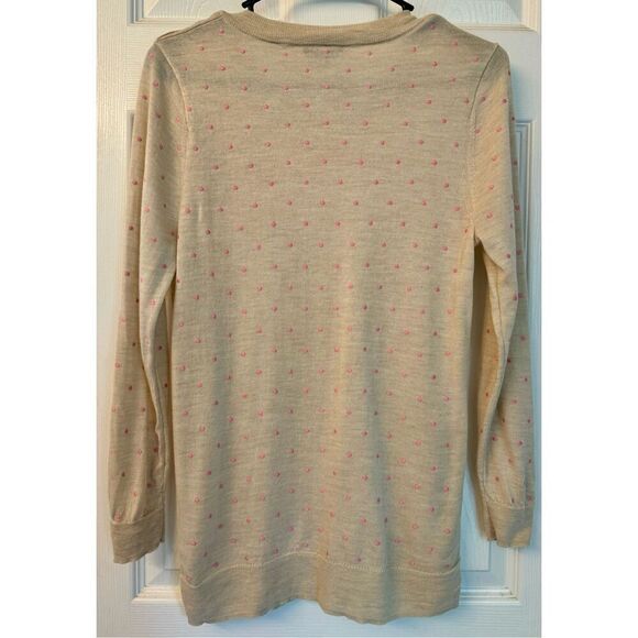 J.Crew Pink Polkadot 100% Merino Wool Lightweight Crewneck Sweater Size Medium - Picture 3 of 9